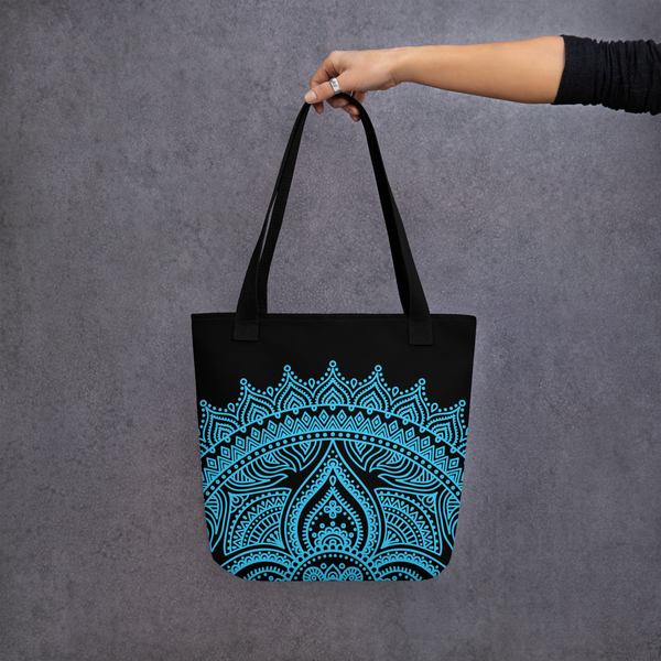 Tote Bag Light Blue Mandala Black