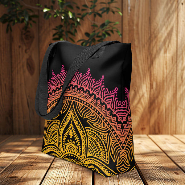 Tote Bag Pink/Yellow Mandala Black